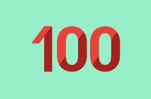 The numbers 100 in red on a teal background.