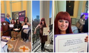 Julia Becker Collins and other women business owners at the CWE Women Entrepreneurs Who Lift Up Massachusetts awards.