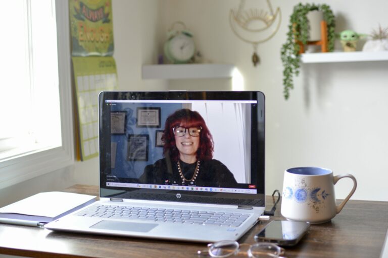 Julia Becker Collins conducting a webinar for the Center for Women and Enterprise