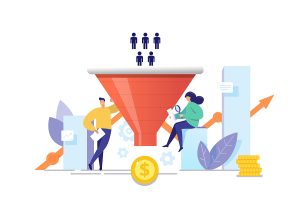 Marketing and sales teams working on lead generation funnel.