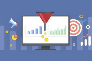 Marketing data and lead generation on desktop monitor.