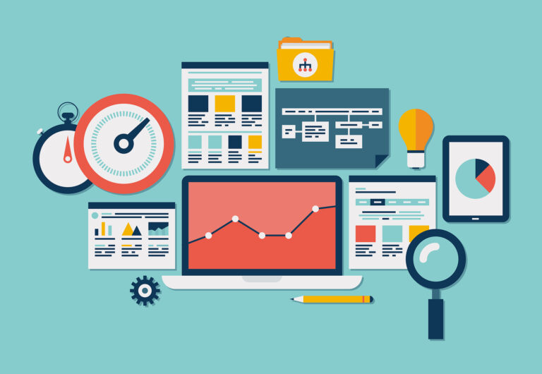 Marketing analytics and datapoints show on multiple devices.