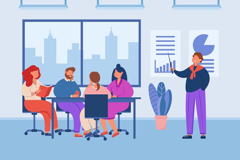 Manager leading a meeting in a boring business.