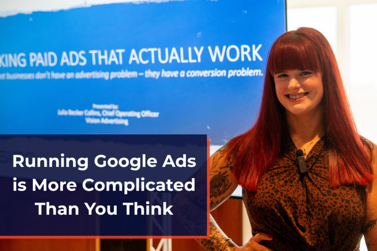 Julia Becker Collins posing in front of her SBE workshop "Making Paid Ads That Actually Work."