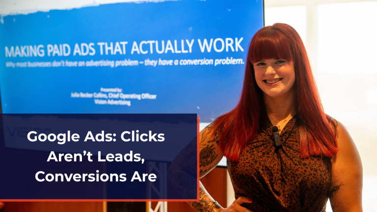 Julia Becker Collins posing in front of her SBE workshop "Making Paid Ads That Actually Work."