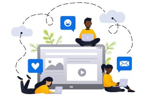 Marketers implementing marketing services for a business.