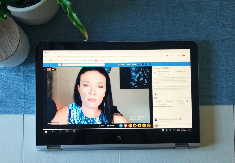 A still image of Laura DiBenedetto giving the Pivoting Plans in COVID-19 webinar on a computer tablet.