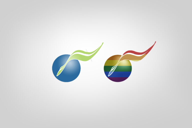 Two versions of the Vision Advertising, one normal and one in rainbow, side by side.