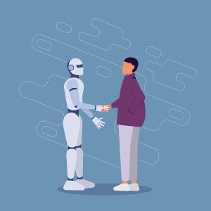 Robot and human shaking hands