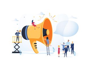 Advertising agency working together to deliver one message with a megaphone, to one clear target audience